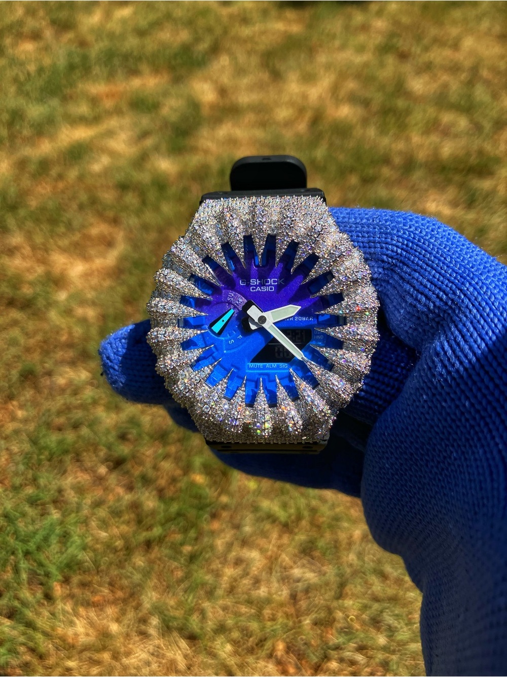BUSSDOWN Moissanite Custom G Shock Silver Midnight Blue Colorway